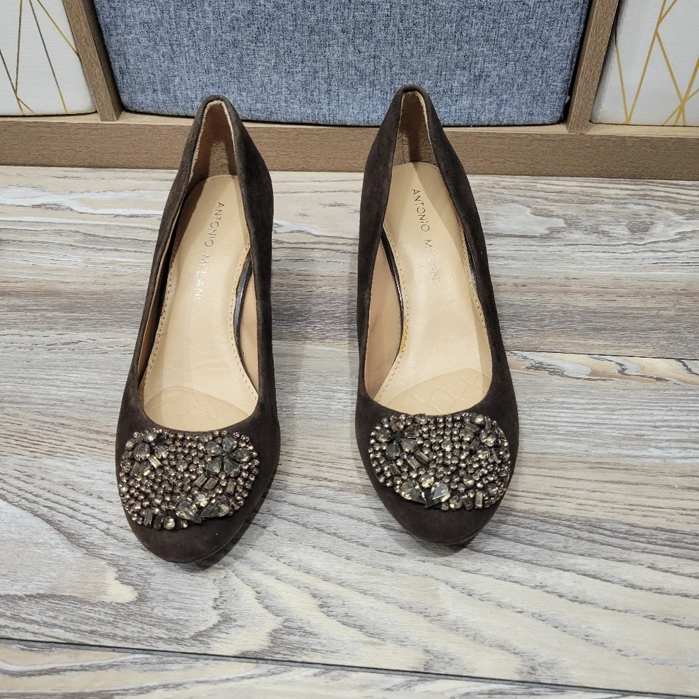 Antonio Melani Bejeweled Wedge Heels Womens Size 6 M Brown